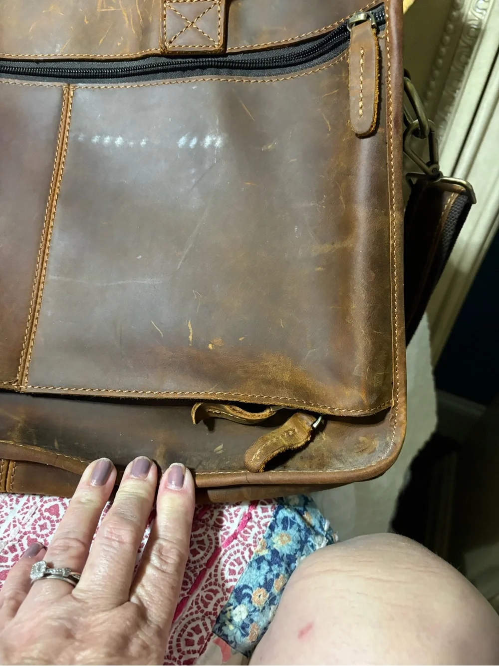 Jack&Chris Classic Brown Leather Laptop Briefcase with Multiple Front Pockets